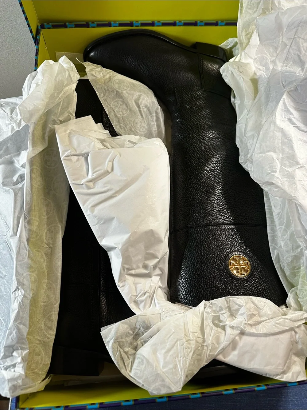 Tory Burch Junction Riding Boots Women’s 8 Black Tumbled Leather New in Box